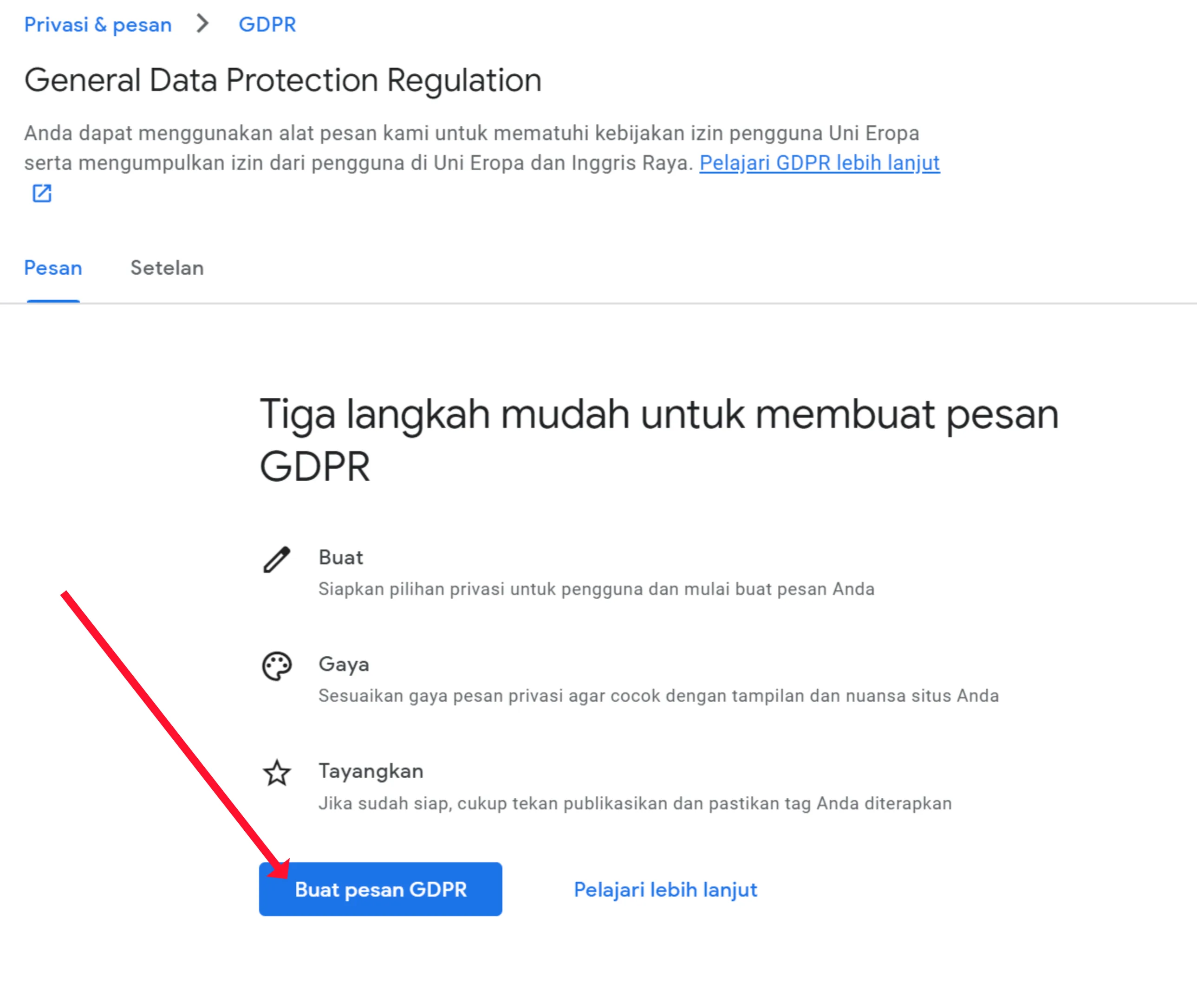 Cara Mengaktifkan Pesan GDPR di Google Adsense 6 Buat pesan GDPR adsense