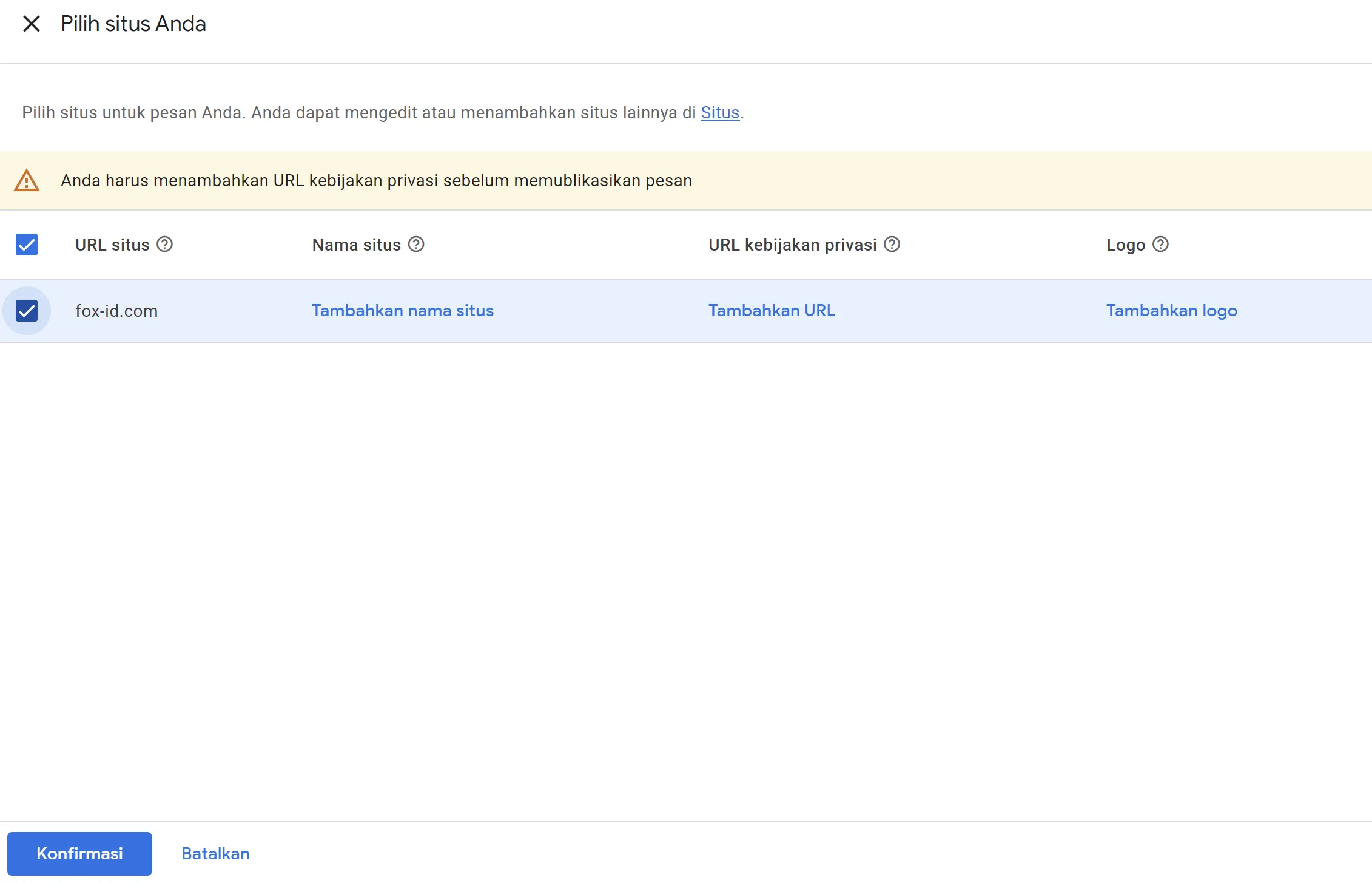 Cara Mengaktifkan Pesan GDPR di Google Adsense 8 pilih situs untuk menampilkan pesan GDPR