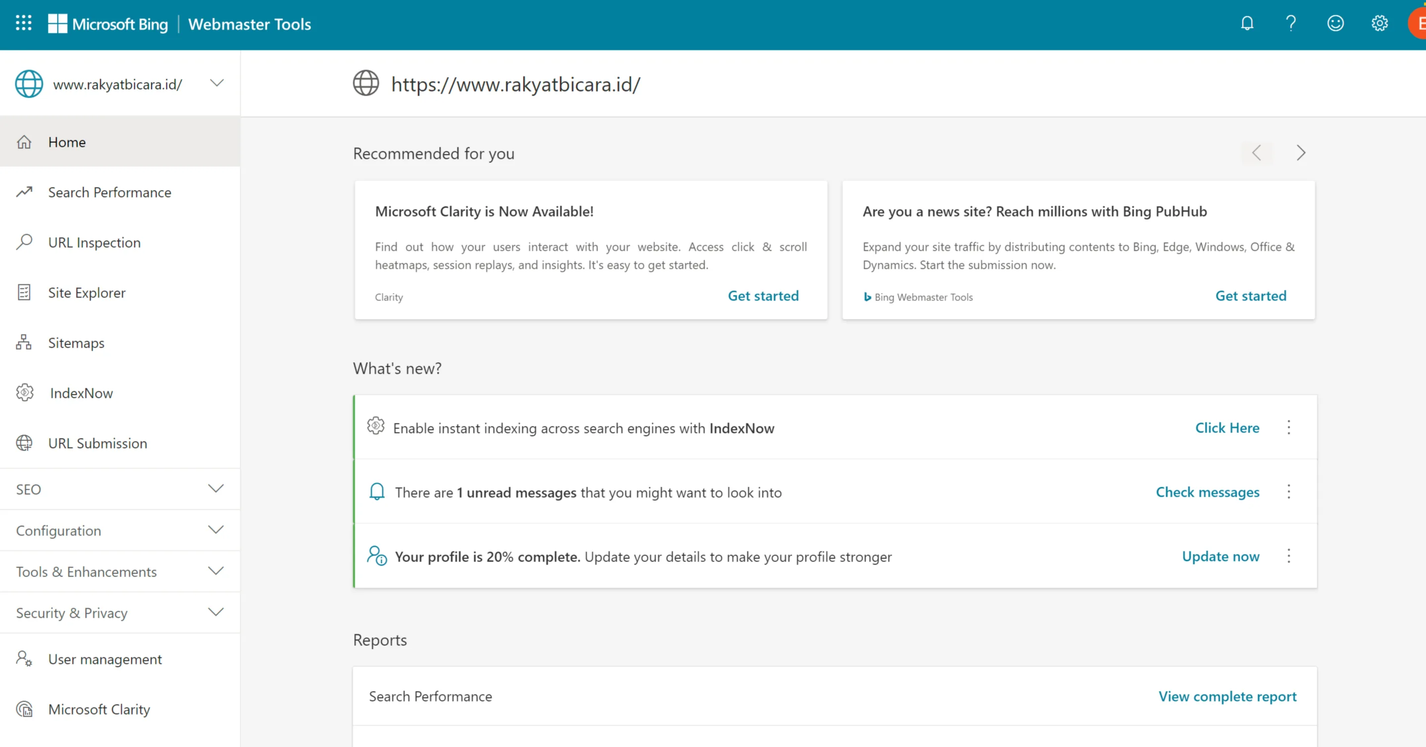 Bing Webmaster Tools: Panduan Lengkap Cara Menggunakannya 12 Menu Home di Bing Webmaster Tools