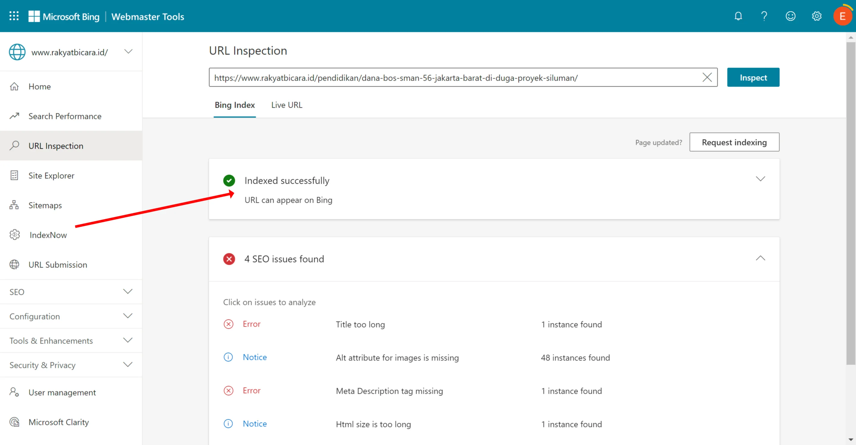 Bing Webmaster Tools: Panduan Lengkap Cara Menggunakannya 17 URL Inspection di Bing WMT