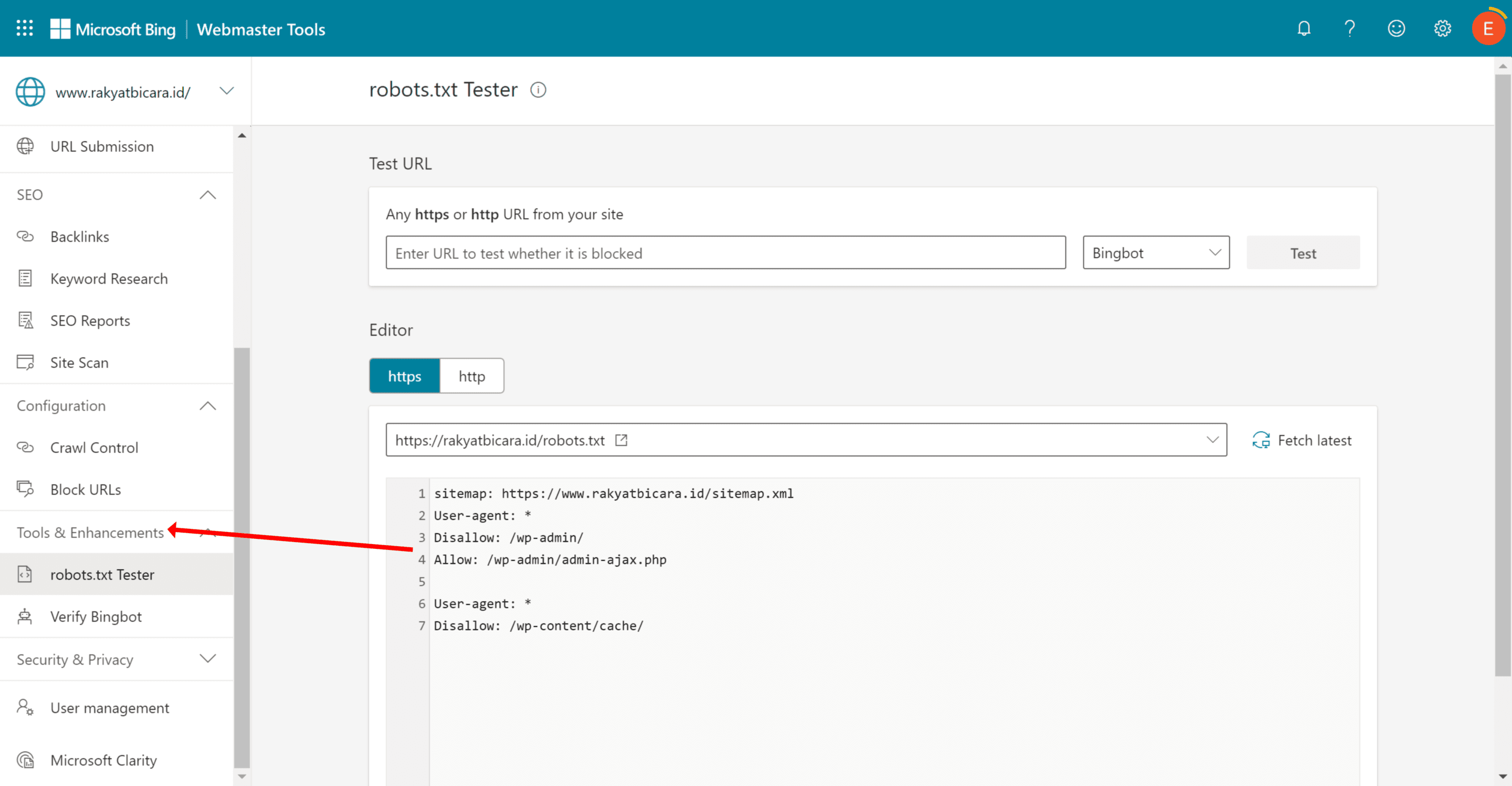 konfig file robot.txt di bing