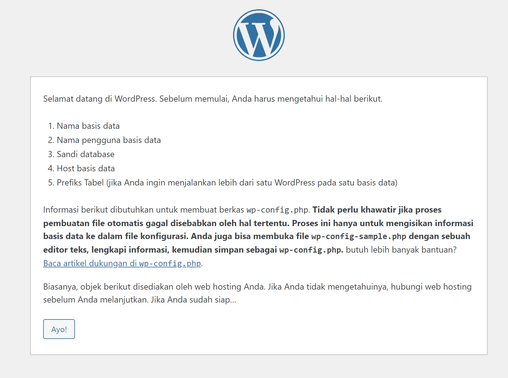 mengkonfigurasikan WordPress dengan Database