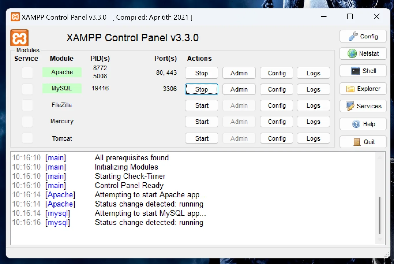 jalankan aplikasi xampp