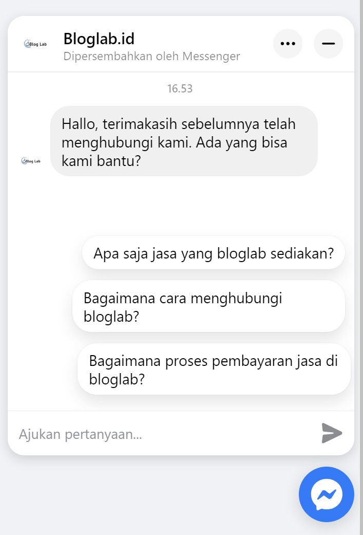 tampilan Facebook Messenger Live Chat. di dekstop