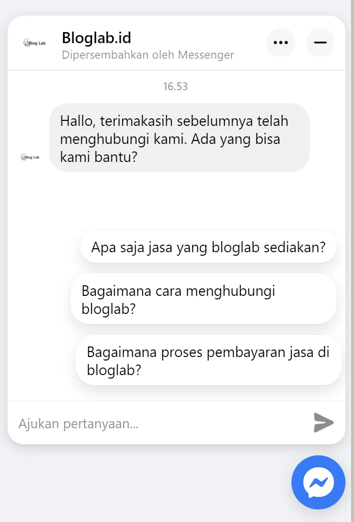 Cara Pasang Facebook Messenger Live Chat di WordPress Tanpa Plugin 14 tampilan Facebook Messenger Live Chat. di dekstop