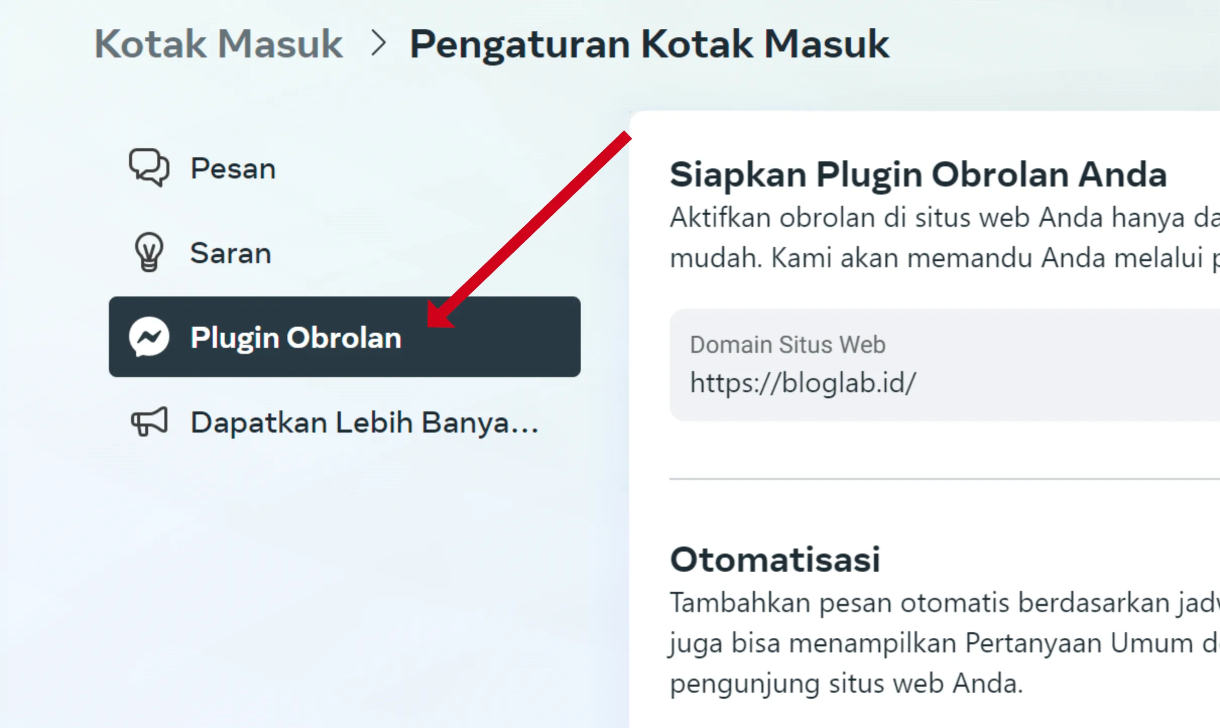 Cara Pasang Facebook Messenger Live Chat di WordPress Tanpa Plugin 4 klik plugin obrolan Instal Facebook Messenger Live Chat di WordPress