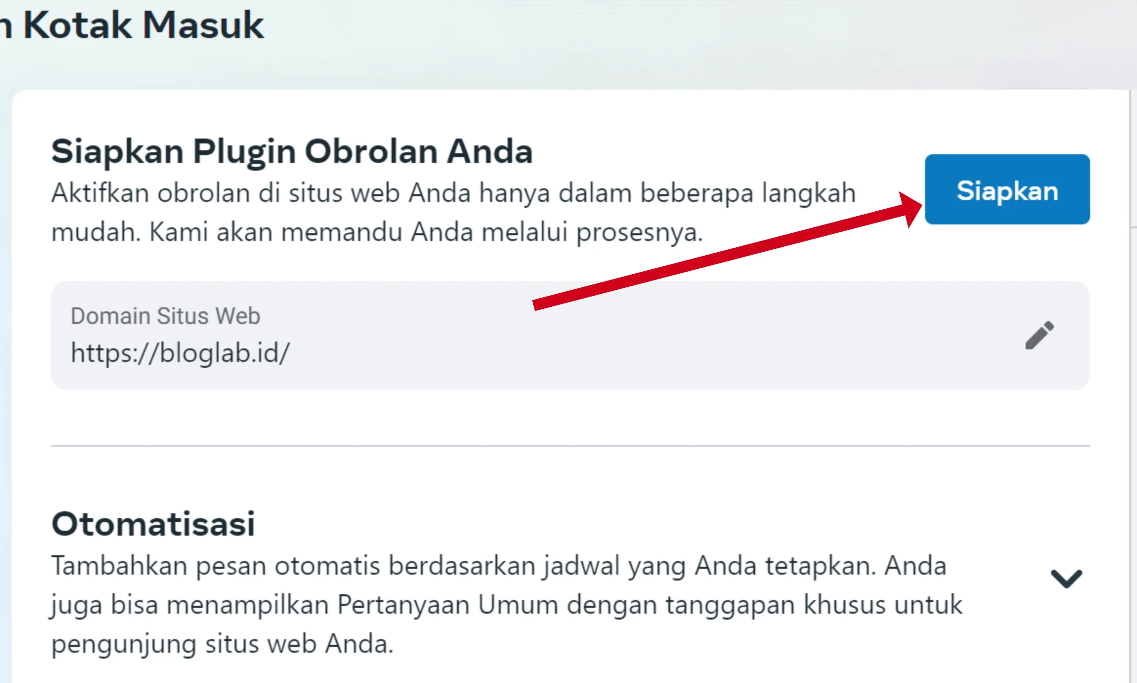 Cara Pasang Facebook Messenger Live Chat di WordPress Tanpa Plugin 6 klik siapkan untuk Instal Facebook Messenger Live Chat di WordPress