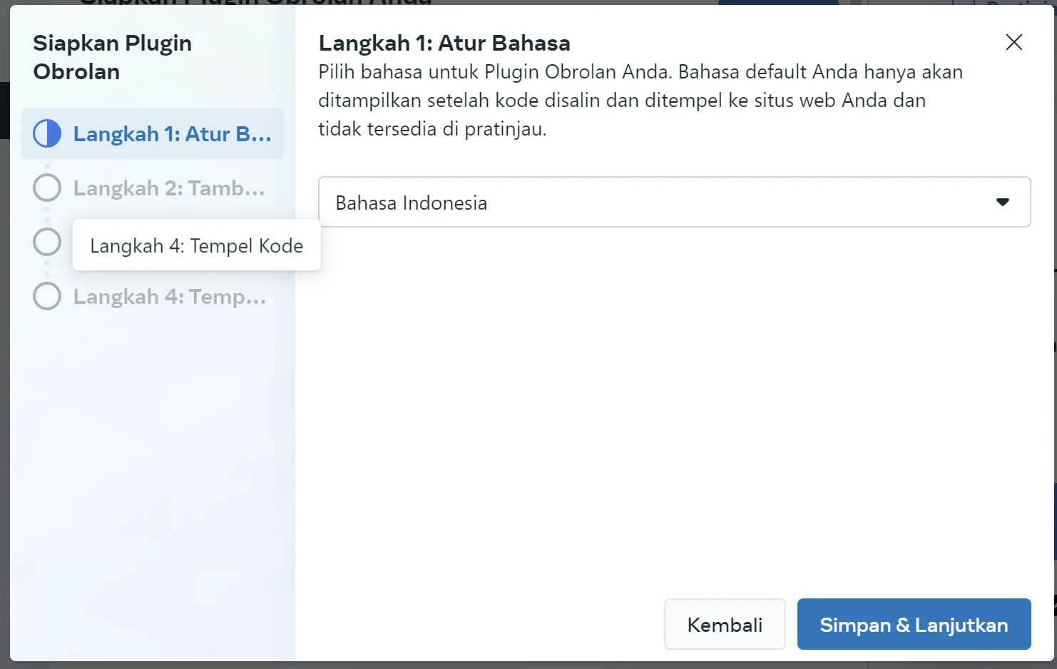 Cara Pasang Facebook Messenger Live Chat di WordPress Tanpa Plugin 8 klik bahasa untuk Instal Facebook Messenger Live Chat di WordPress