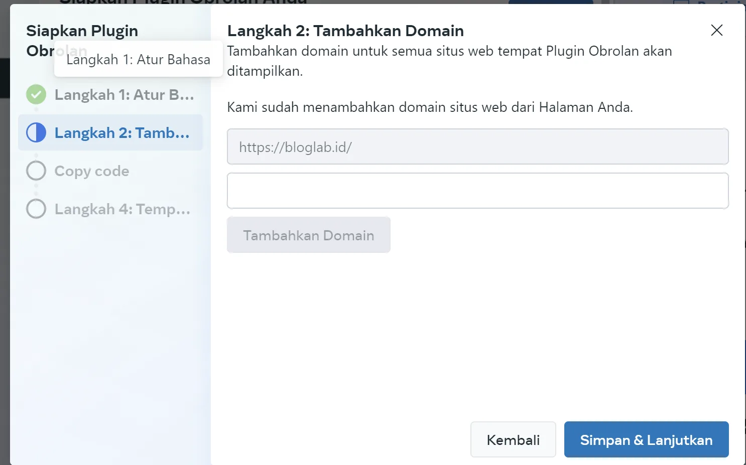 Cara Pasang Facebook Messenger Live Chat di WordPress Tanpa Plugin 9 klik url website untuk Instal Facebook Messenger Live Chat di WordPress