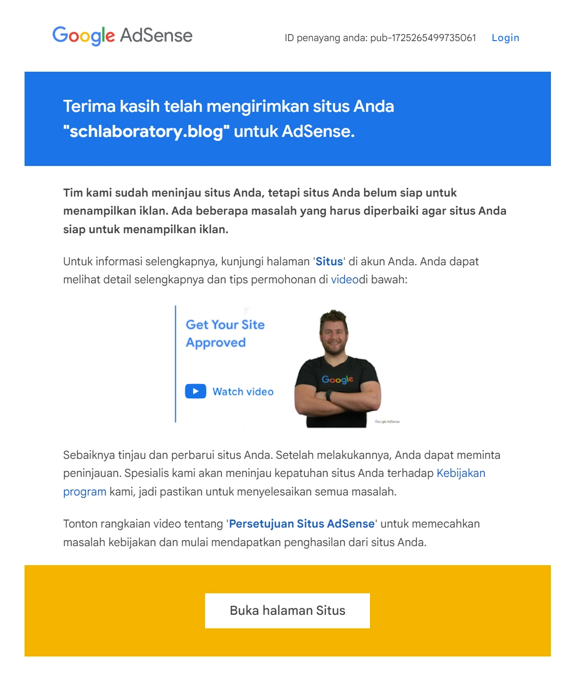 Adsense di tolak