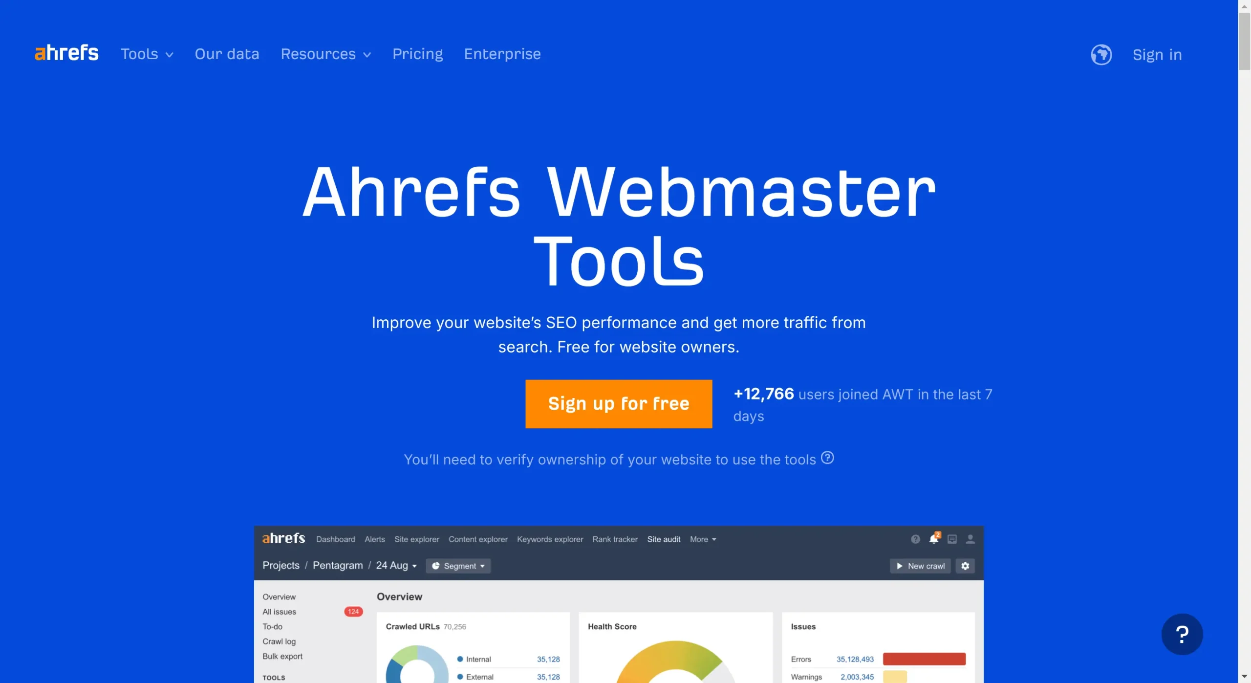 Ahrefs Webmaster Tools