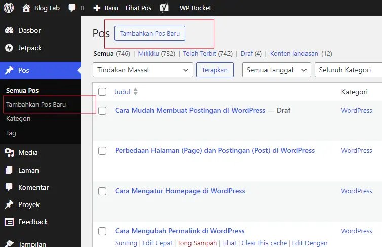 Cara Mudah Membuat Postingan di WordPress 3 Menu Postingan