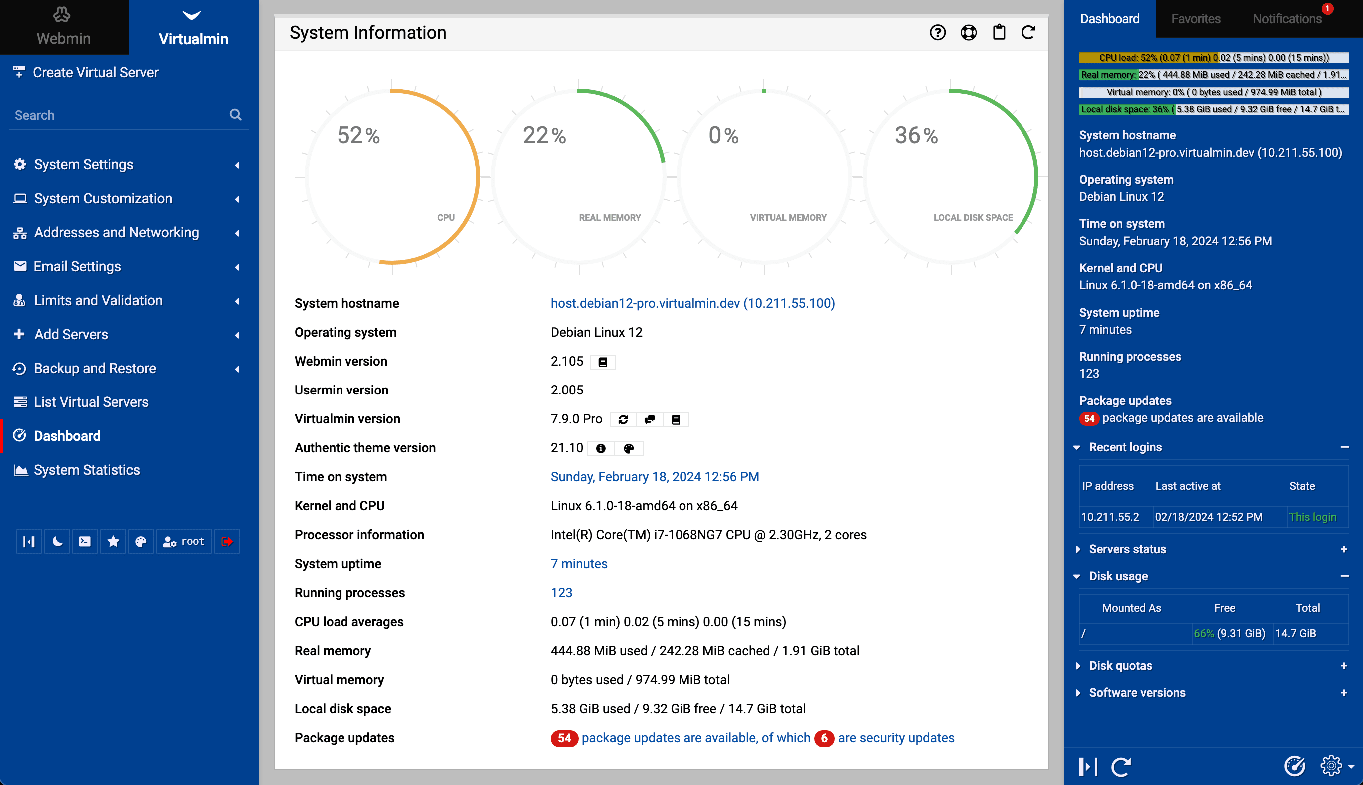 Dasbor Virtualmin